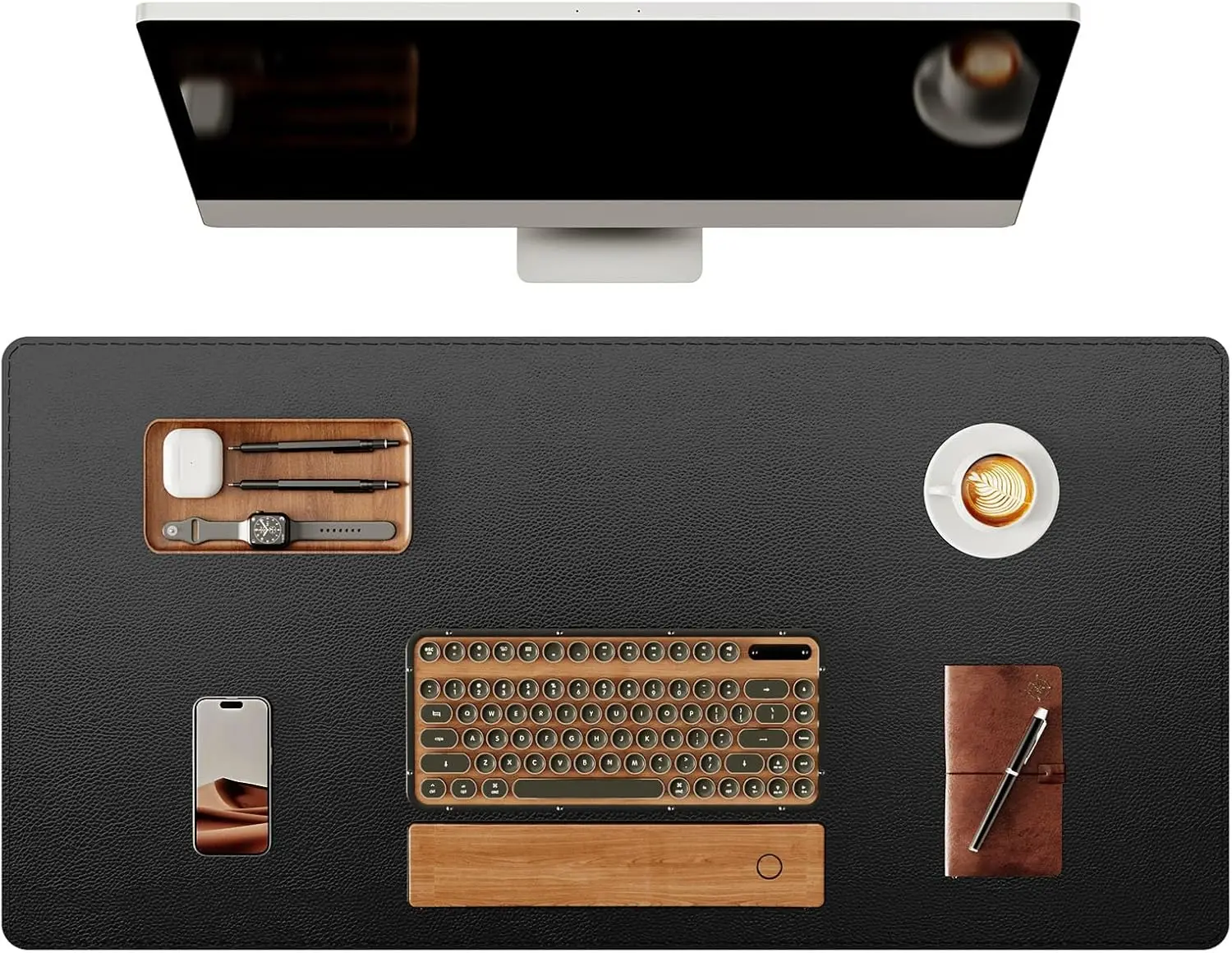 Luxury Genuine Leather Desk Mat, Office Desk Pad, Premium Table Pad Non-Slip Laptop Pad with Rubber Base