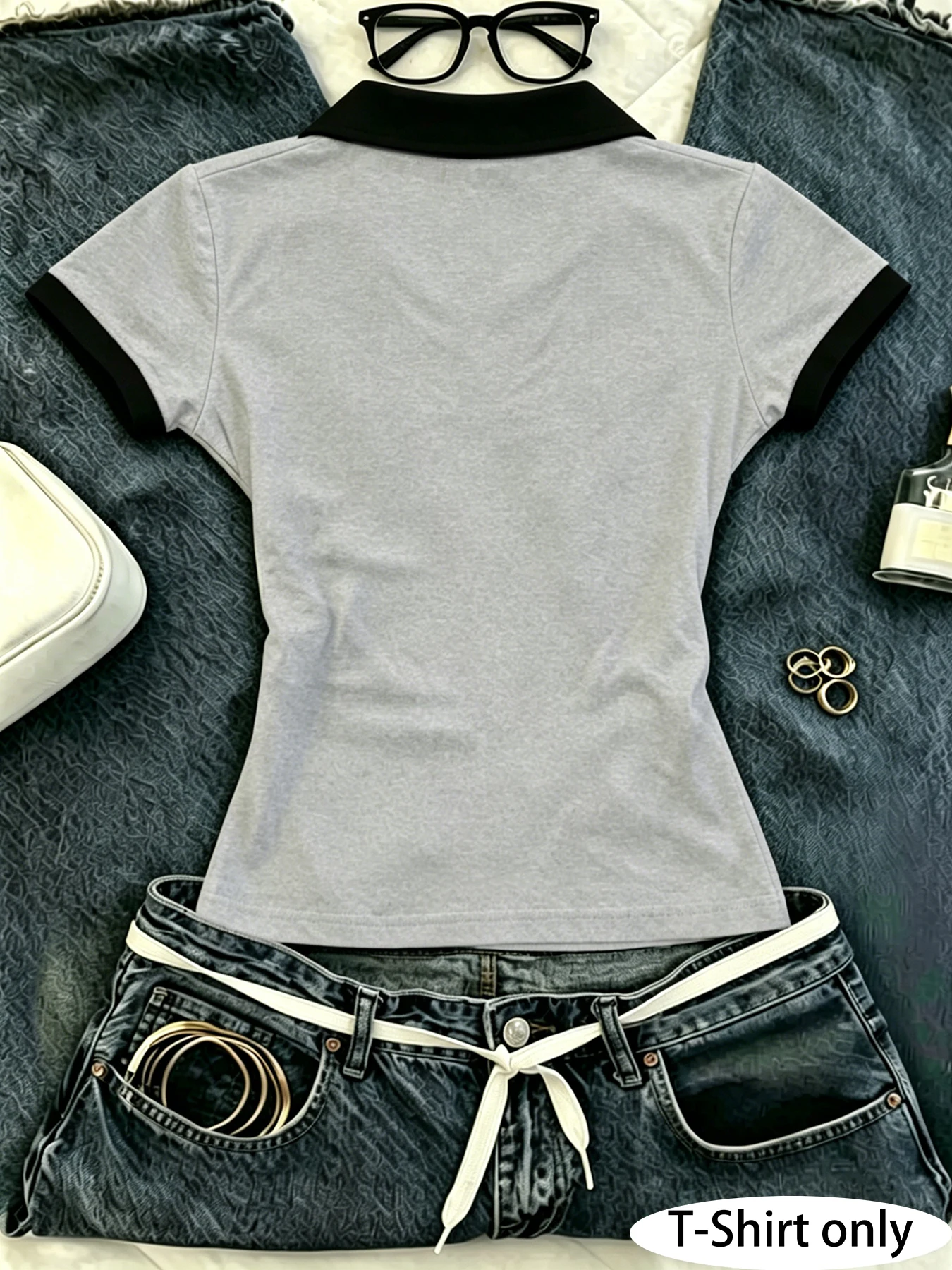 Neues Damen-Poloshirt mit Farbblockierung, vielseitigem Reverskragen und kurzen Ärmeln – Detail 6
