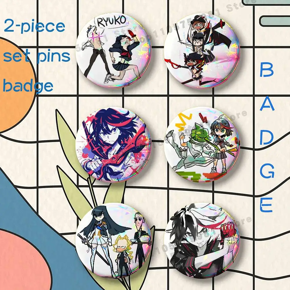 So Cute Anime KILL La KILL Brooches for Backpack Accessories 25 32 44 58 75mm Round 2-piece set Free Mix
