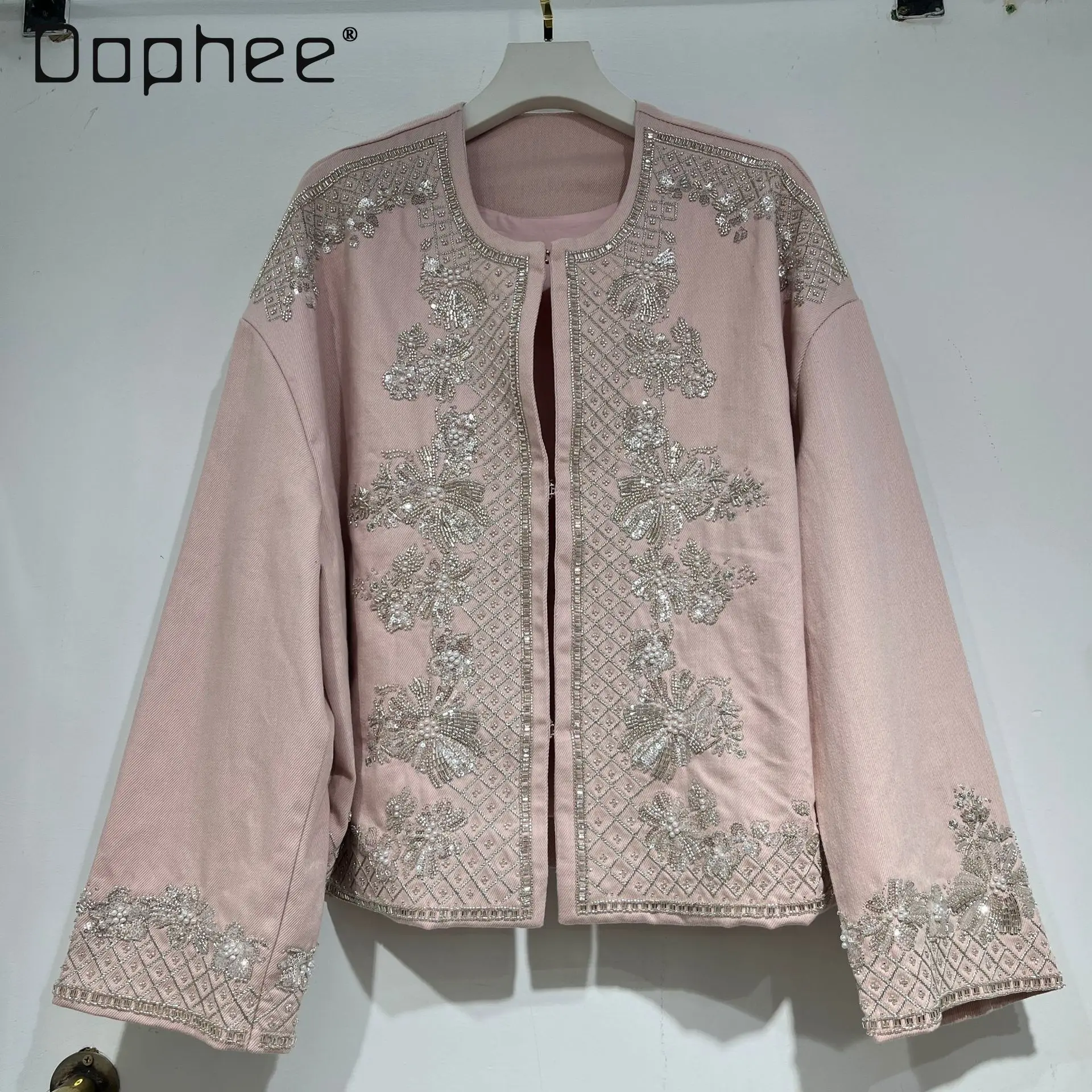 

High-end New Chinese Style Round Neck Sequin Coat 2026 Spring Summer New Heavy Industry Bead Embroidery Retro Loose Coat Women
