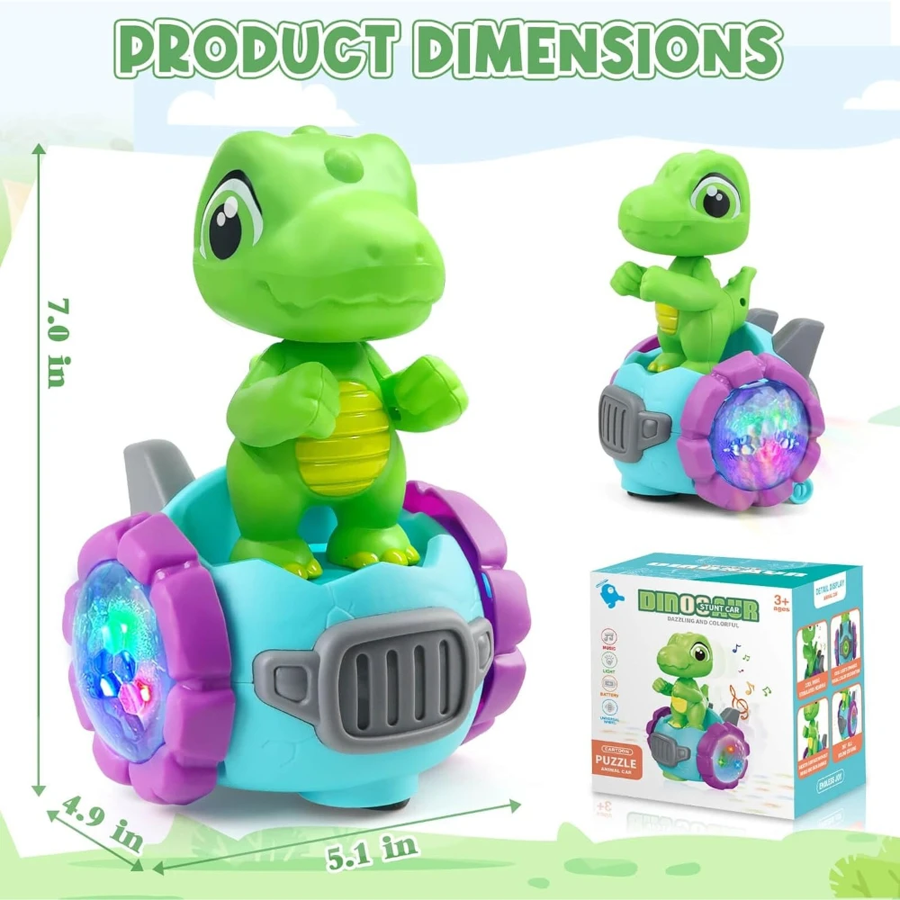 Dinosaur Robot Car Toy with Lights & Music, Toddler Toy for Ages 3+, Birthday & Christmas Gift for Boys 3-6 Years Old