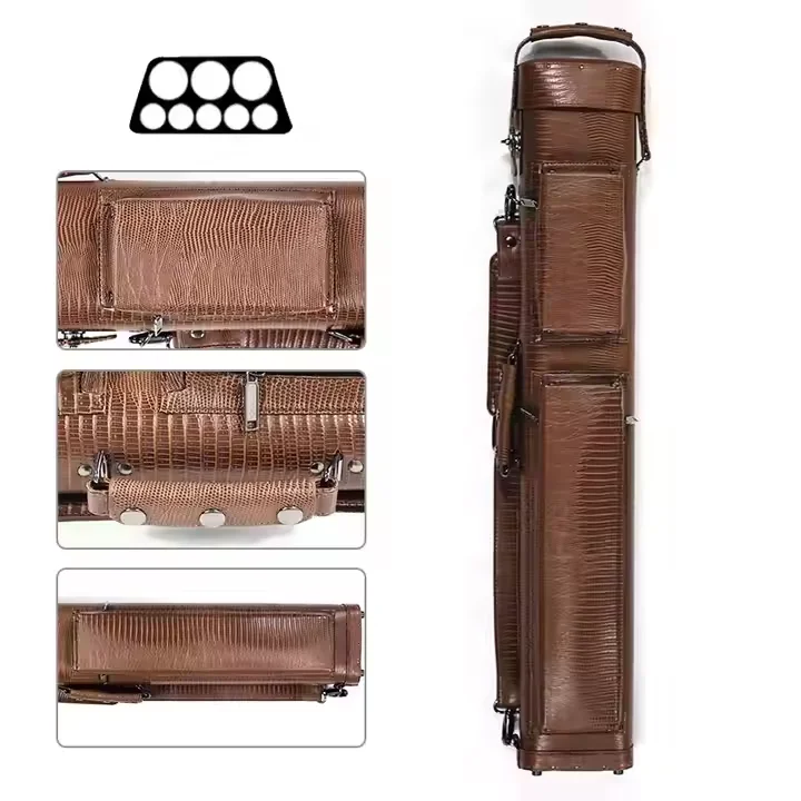 

Premium Brown Color 3B5S Leather 1/2 Billiard Pool Cue Case Box Bag 8 Holes