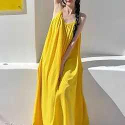 Summer Women's Clothing Solid Color Pullover Sleeveless Camisole Preppy Style Vacation A-Line Midi Skirts Office Lady Dresses