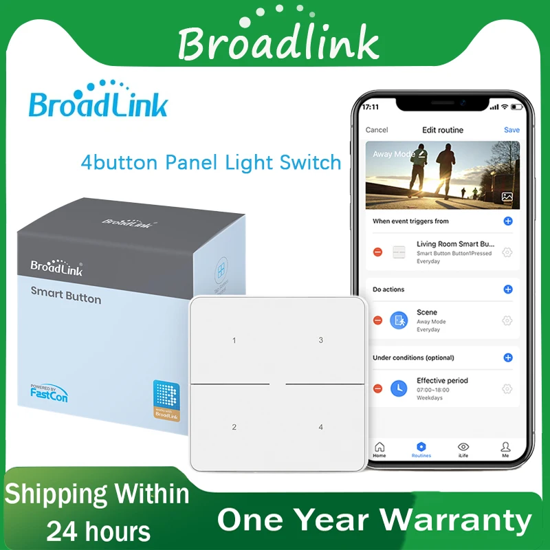

BroadLink Wireless Smart Scene Controller Smart Life Remote Control Button Light Switch 4 Gang Switch Panel Smart Button