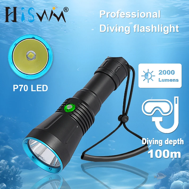 

HISWN DV16A 2000LM P70 LED Diving flashlight IPX8 Waterproof 100m 5 Modes Strobe SOS for Scuba Fishing Camping Emergency