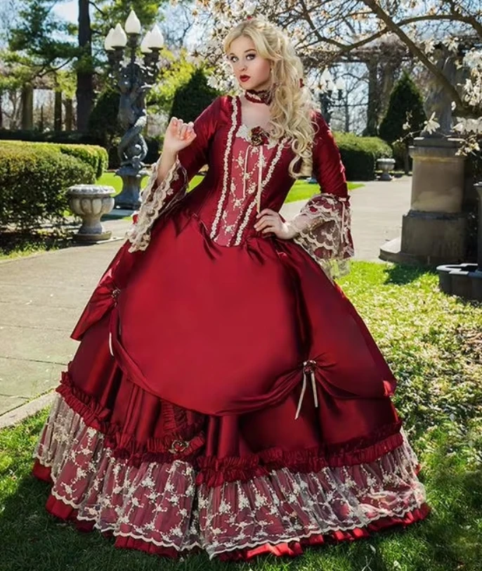 Công Chúa Thời Trung Cổ Giả Tưởng Quinceanera Áo Victoria Halloween Hóa Trang Vũ Hội Đầm Bầu Hoàng Hậu Phồng Đỏ Sweet 16 Đầm