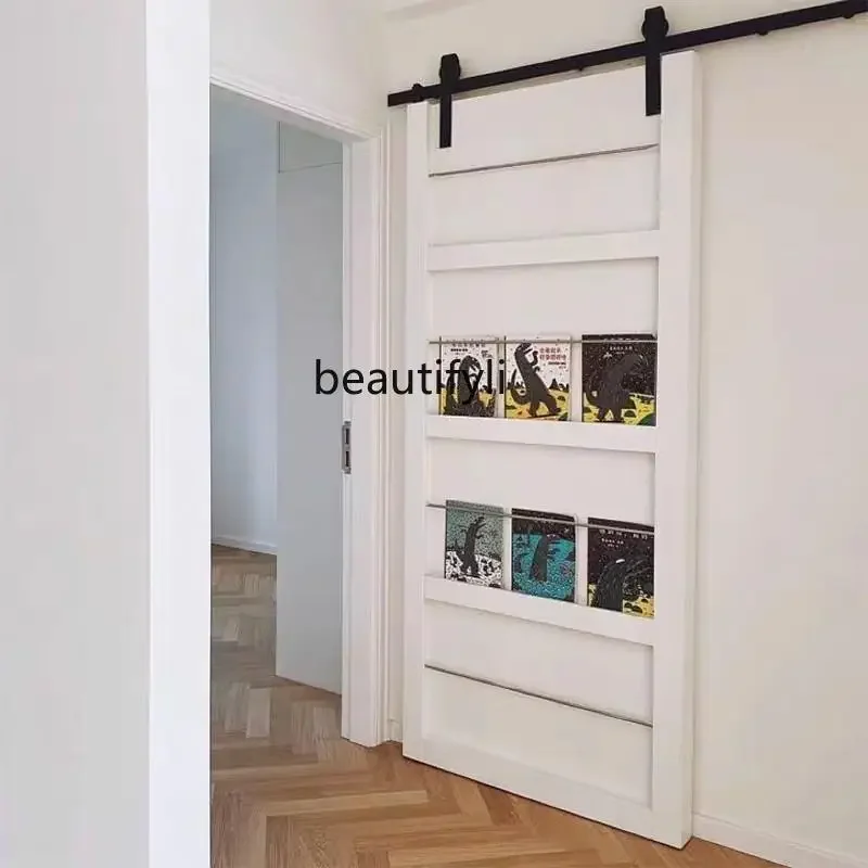 

A17 Solid wood barn bookshelf door cloak room toilet sliding kitchen hanging railing sliding door