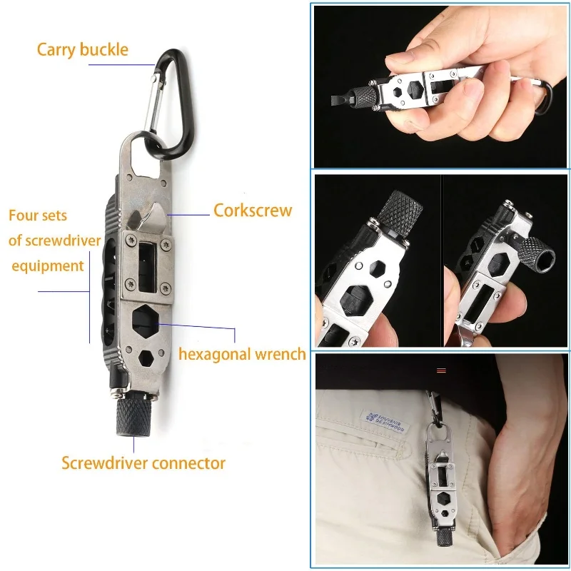 7 In 1 Buspoll Phillips Screwdriver Keychain Tool Flat Screwdriver And Nutdriver Hex Wrench Hand Tool Mini Bottle Opener