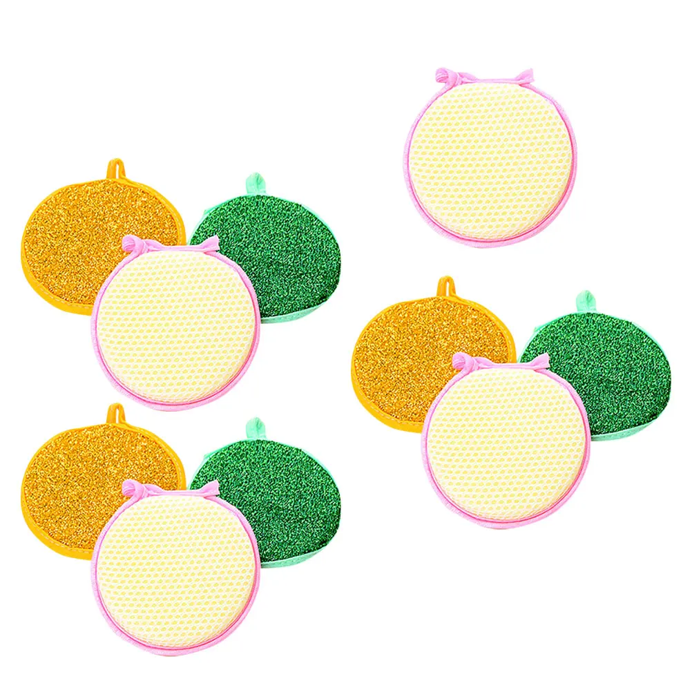 

10pcs Round Sponge Scrubbers Double Sided Kitchen Cleaning Dishwasher Sponge Wipes Sturdy Efficient Grease Remover Countertop