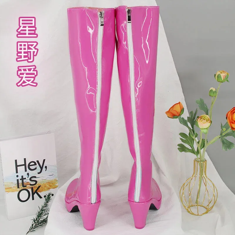 

CyAi Hoshino Shoes Косплей Аниме Oshi No Ko Hoshino Ai Розовые розовые ботинки Женские розовые ботинки из искусственной кожи