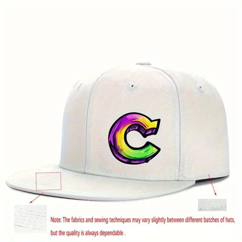 1pc Hip-Hop Flat Brim Cap with Gradient Arrow Letter C Pattern in Vibrant 3D Style
