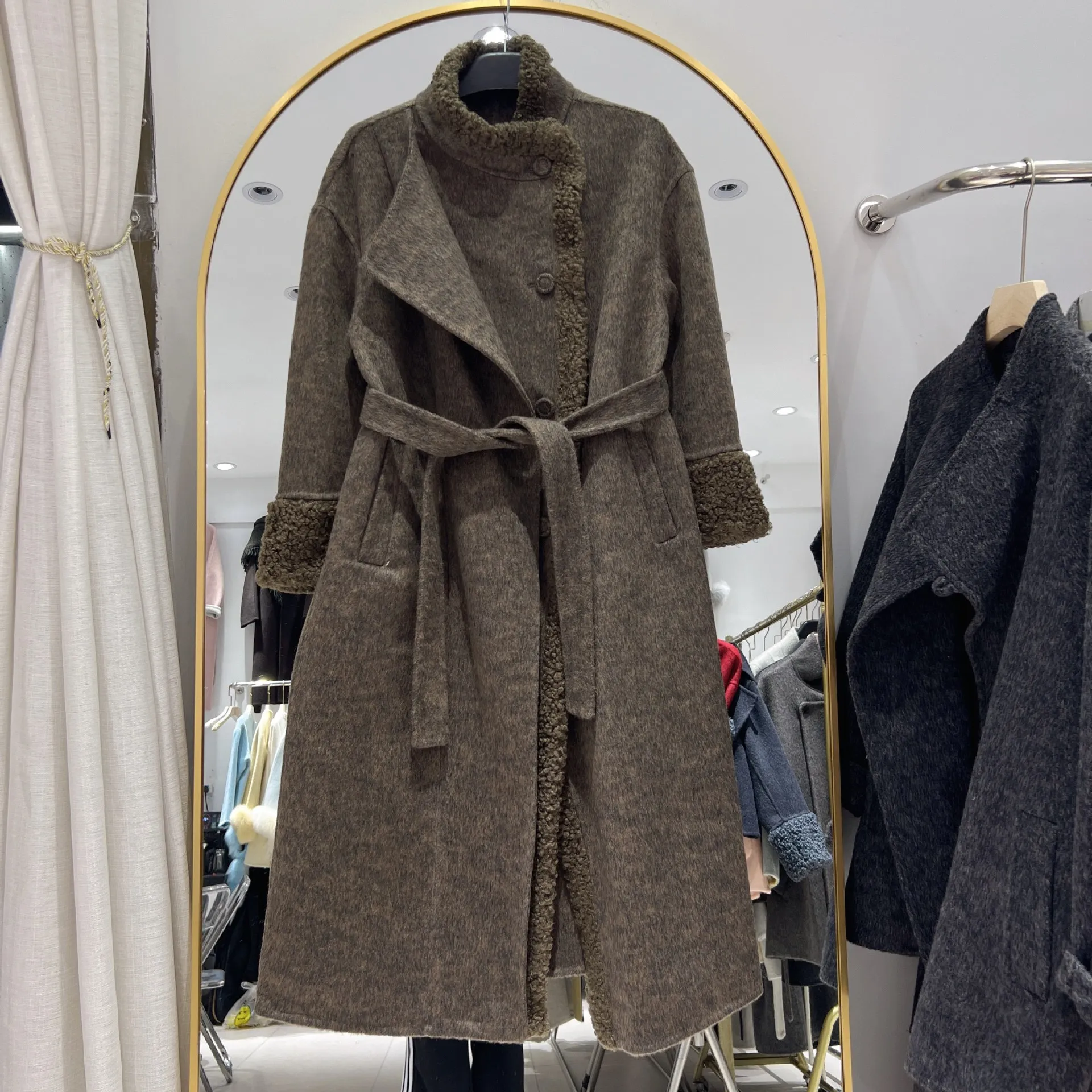 Manteau en cachemire double face pour femme, automne/hiver 2026, manteau en laine moyen à long, manteau en mélange de petites fibres parfumées, coupe-vent