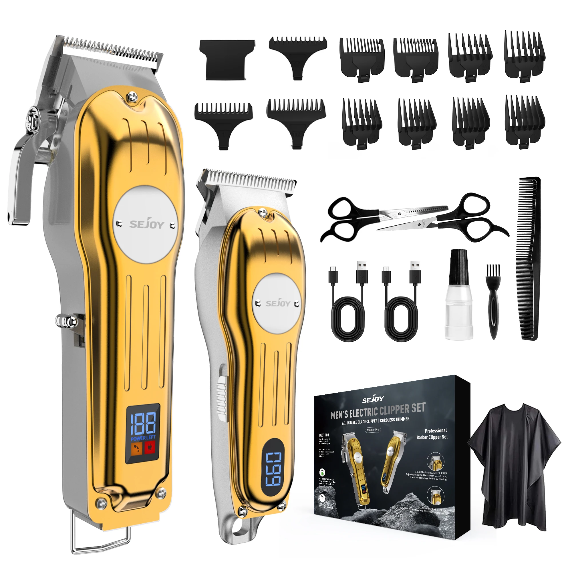

SEJOY Профессиональные наборы машинки для стрижки волос для мужчин, аккумуляторные машинки для стрижки волос и триммеры для стрижки волос 6500 об/мин со светодиодным дисплеем, золотой