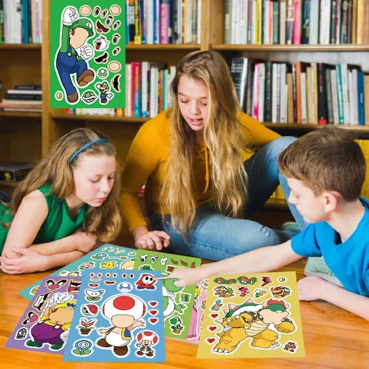 8/16 แผ่น Kawaii อะนิเมะ Super Mario Bros จิ๊กซอว์สติกเกอร์การ์ตูนตลกสําหรับสเก็ตบอร์ดโน้ตบุ๊คถ้วยกีตาร์ของเล่นเด็ก