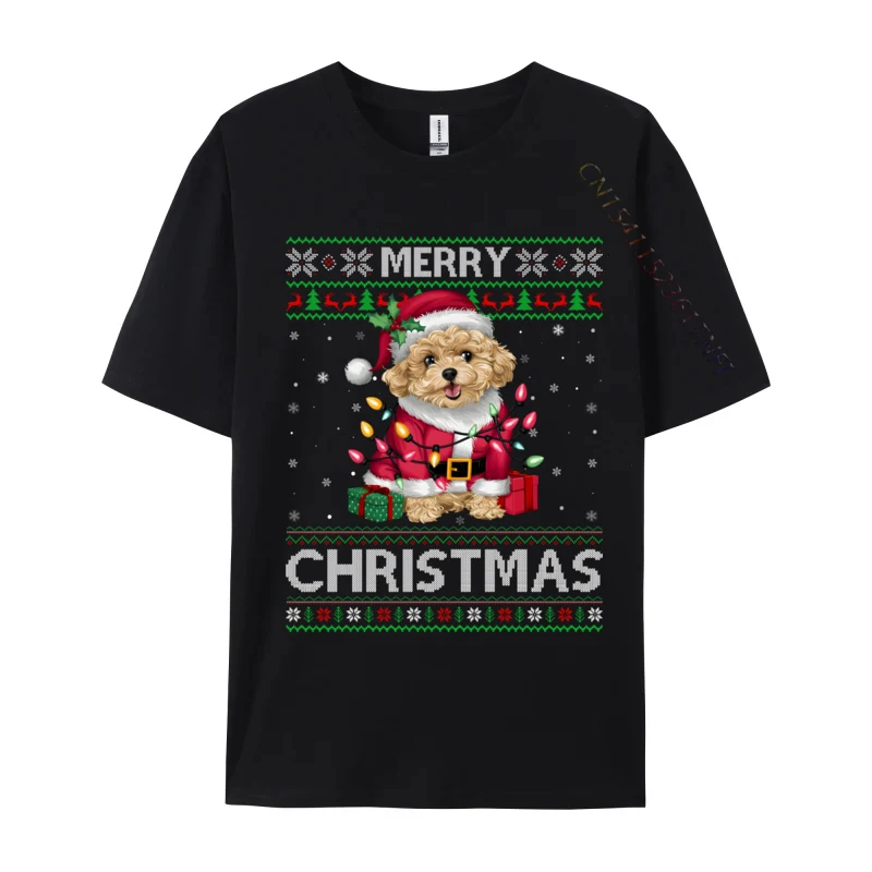 Ugly Xmas Sweater Style Lights Santa Maltipoo Dog Christmas T-Shirts Men's Tshirts Cotton Clothing New Arrival T-Shirt Camisas