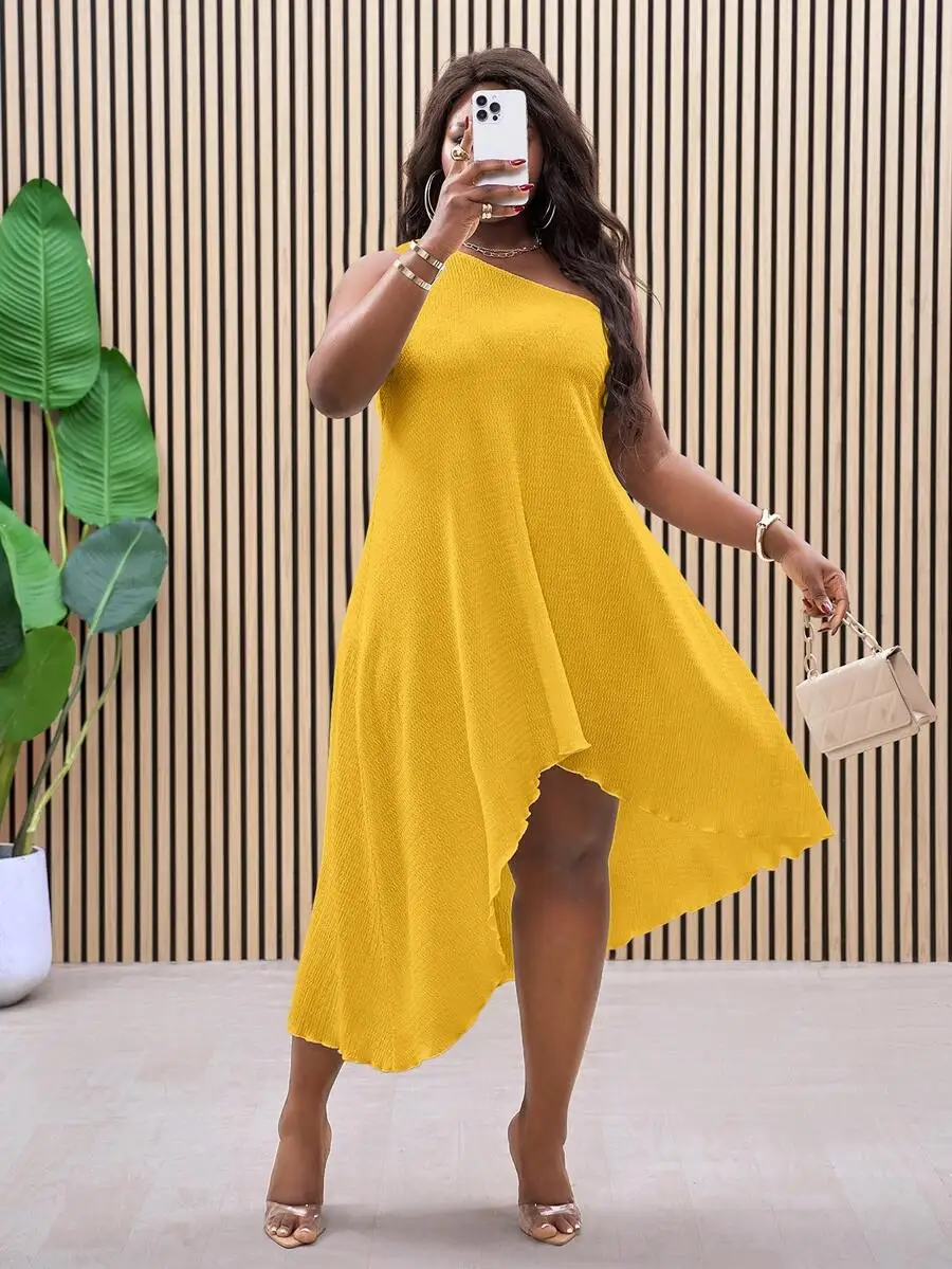 

Plus Size Casual Minimalist Solid Color Asymmetric Dress For Women