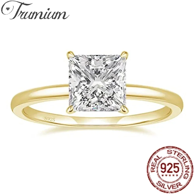 Trumium 2CT Real 925 Sterling Silver Engagement Ring Princess Cut AAAAA+ Zirconia Wedding Promise Rings for Women Fine Jewelry