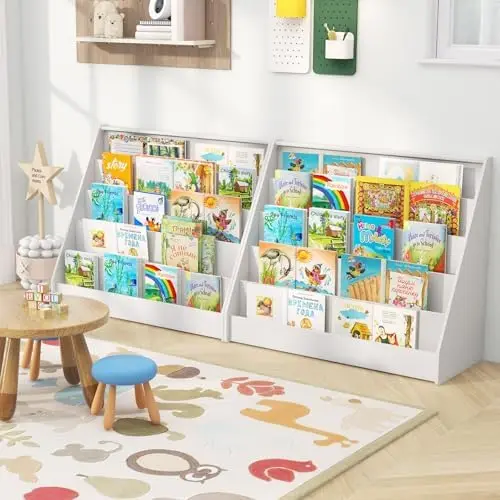 Kids Bookshelf, 5-Tier Wooden Toddler Bookcase, Children Book Rack & Magazine Display Shelf, Toy Storage Organizer