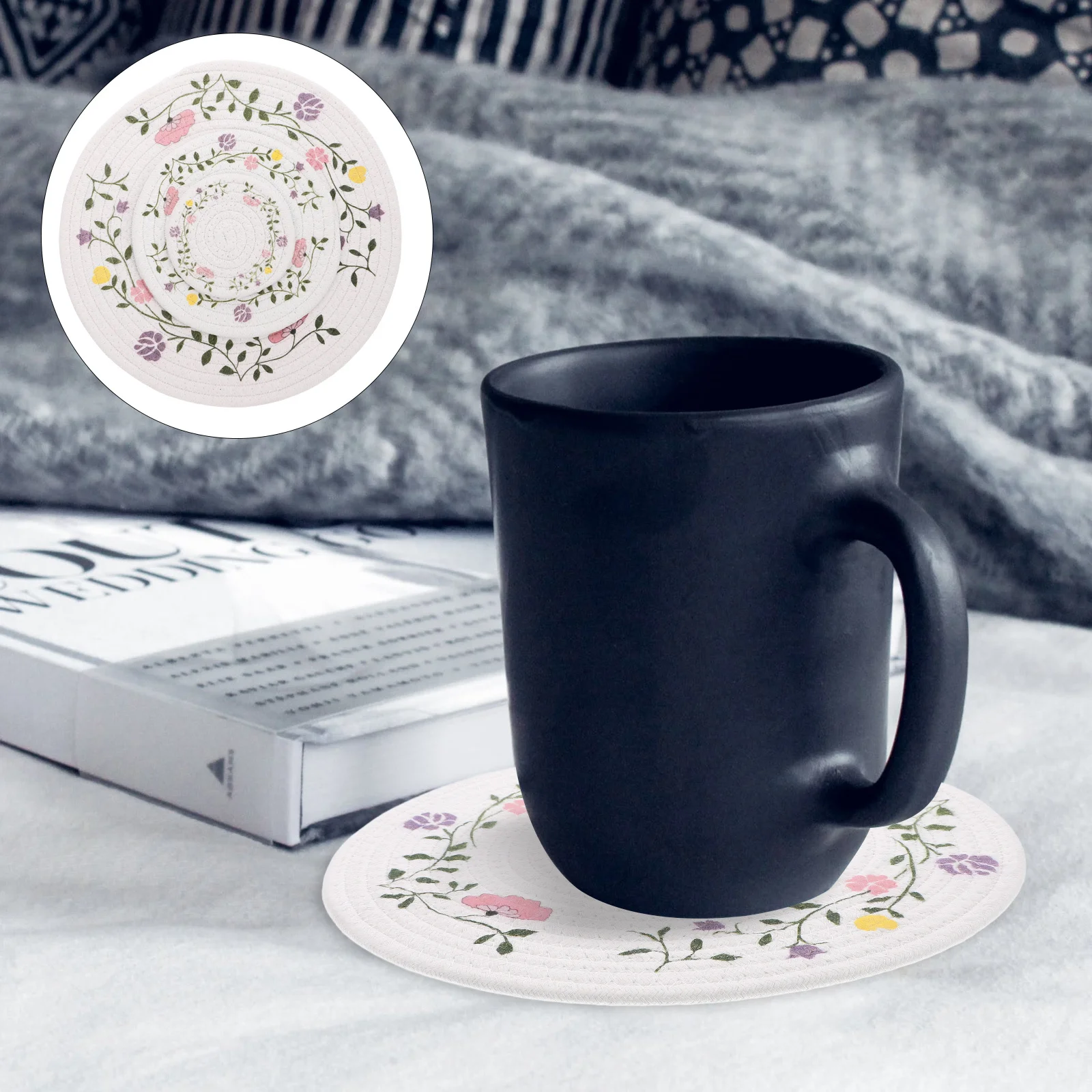 

3pcs Round Woven Coasters Cotton Rope Drink Coasters For Tabletop Heat Insulation Pad Cup Mat For Coffee Tea Cold Drinks Home