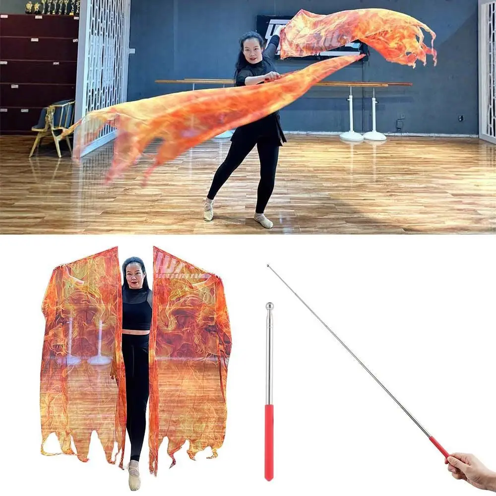 with Telescopic Sticks Belly Dance Accessories Props Scalable Rods Lightweight Colorful Scarves Flag Multicolor