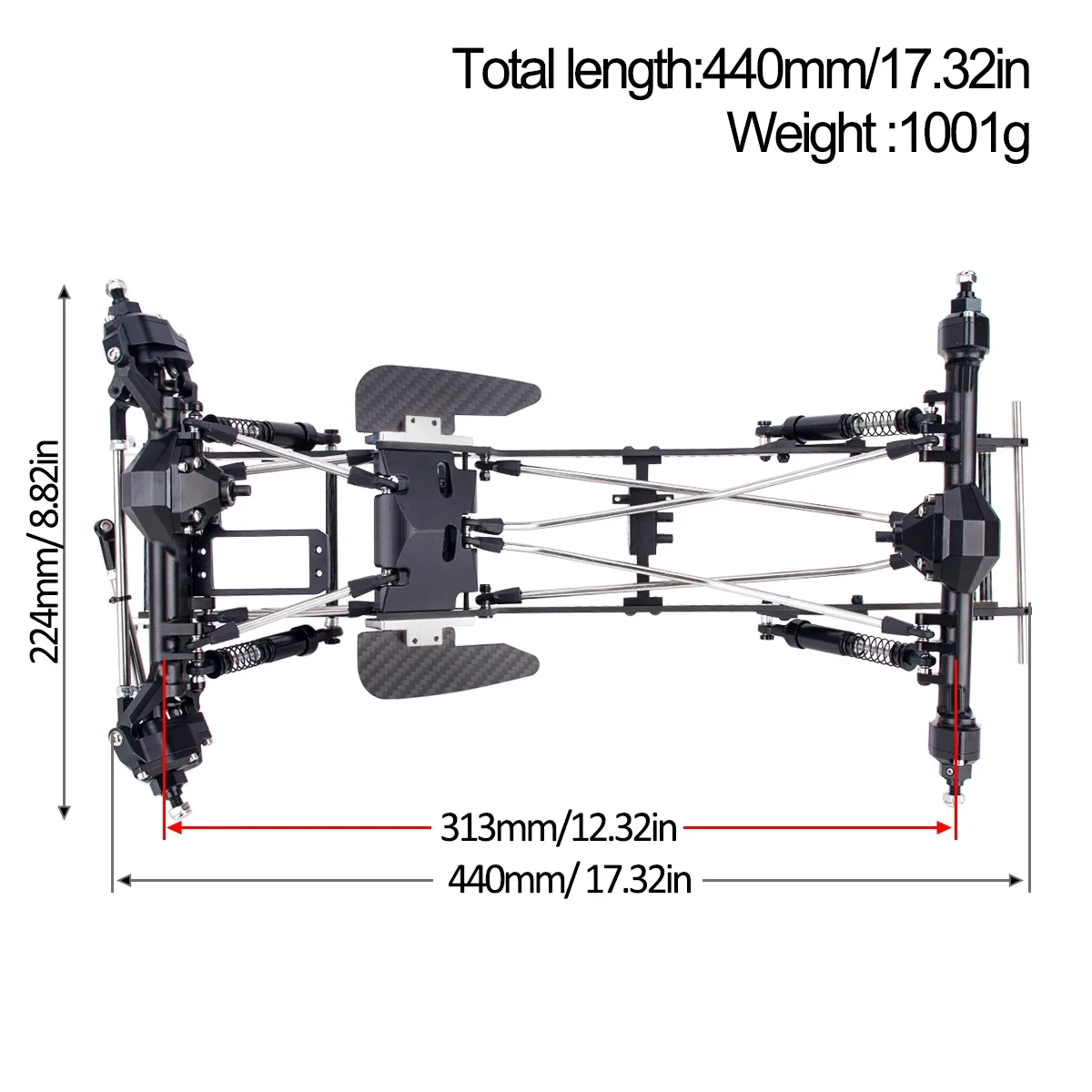 Carbon Fiber LCG Chassis Kit with Delrin Skid Brace Rock Sliders for 1/10 RC Crawler Comp Rigs SCX10 Capra Upgrade Parts