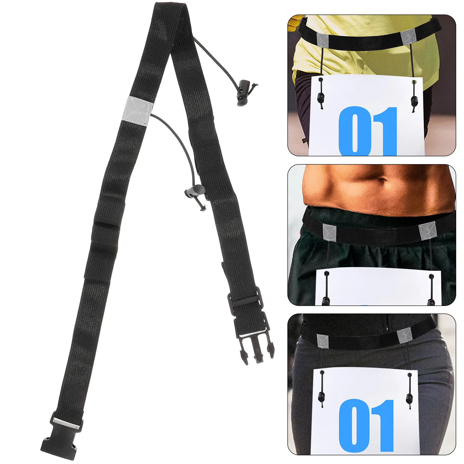 2Pcs Race Number Belt Reflective Adjustable Running Bib Holder Ultra Elastic Lightweight Safe Waistband for Marathon