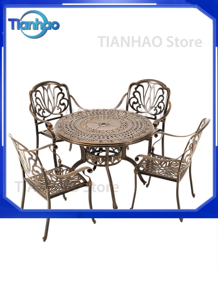 Outdoor Tables and Chairs Cast Aluminum Courtyard Leisure Combination Wrought Iron Three or Five Piece Set for Outdoor Use