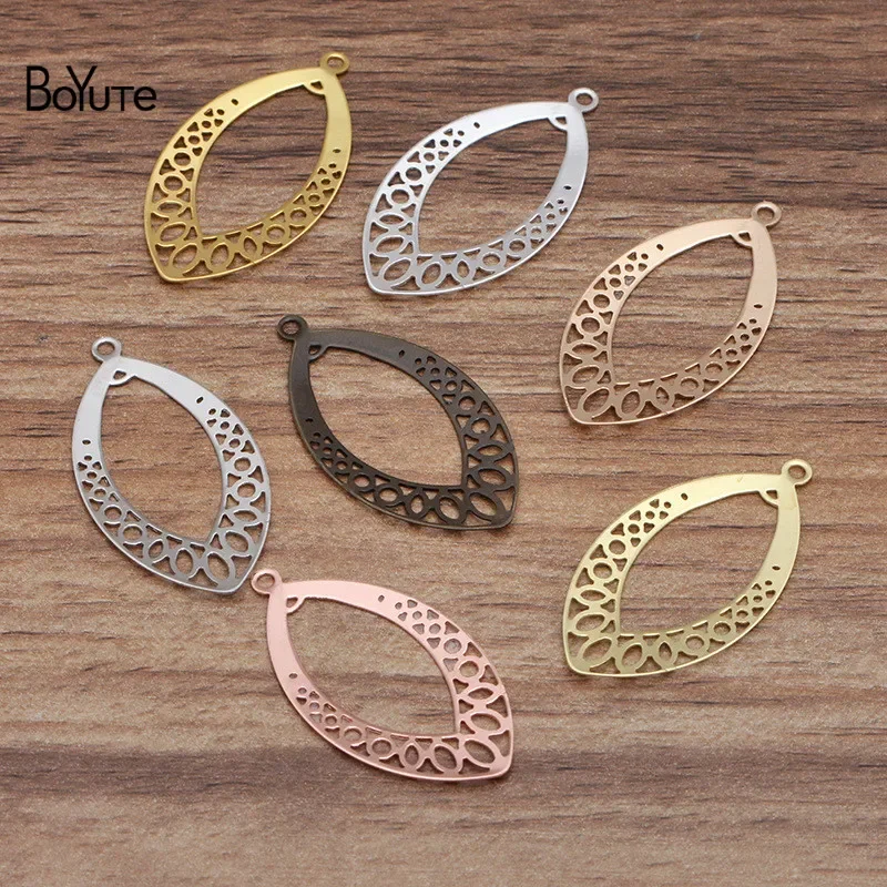 BoYuTe (50 Pieces/Lot) 20*37MM Metal Brass Filigree Leaf Pendant Charms DIY Jewelry Making Materials