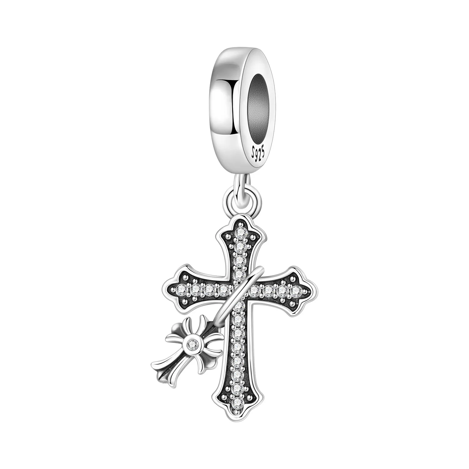 

Cycuff 925 Sterling Silver Hanging Cross Religious Symbol Beads Original Pendants Bracelet Charm Jewelry Party DIY Trendy Gift