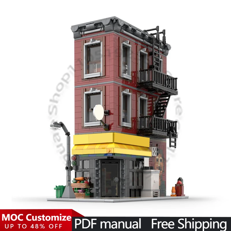 

2143 PCS House Street Deli Grocery MOC Customize Modular Building Block Popular Technology Simple Model DIY Holiday Toy Gifts