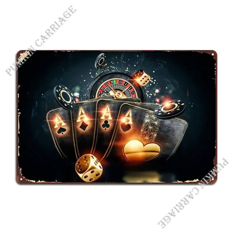 カジノ-ルーレット-ポーカー-メタルプレート-壁飾り-洞窟装飾サイン-ブリキ看板-ポスター