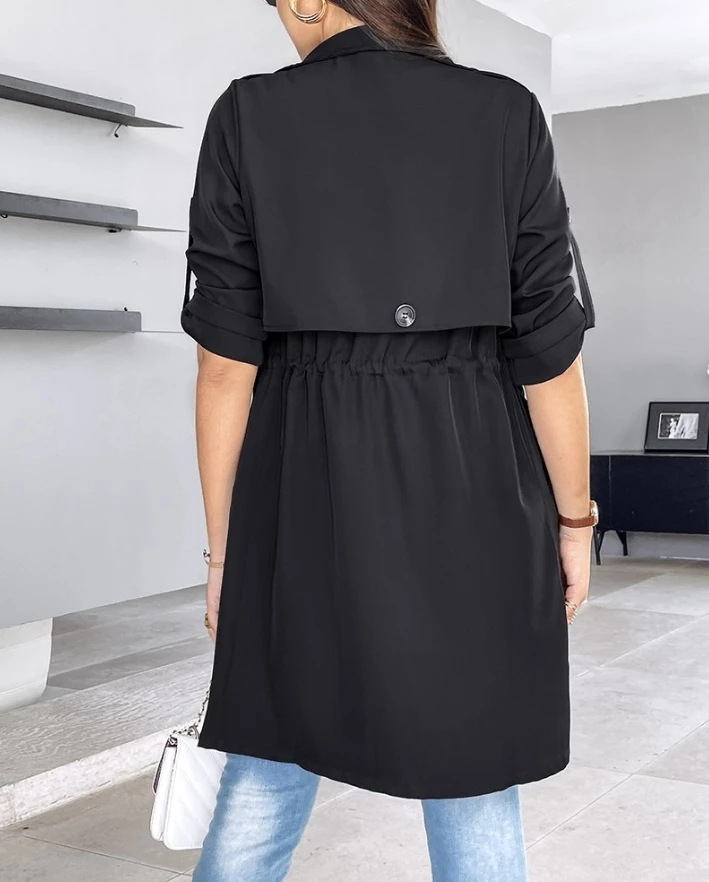 Gabardina con cordón y manga larga para mujer, abrigo elegante de moda urbana, ropa informal para otoño e invierno, 2024