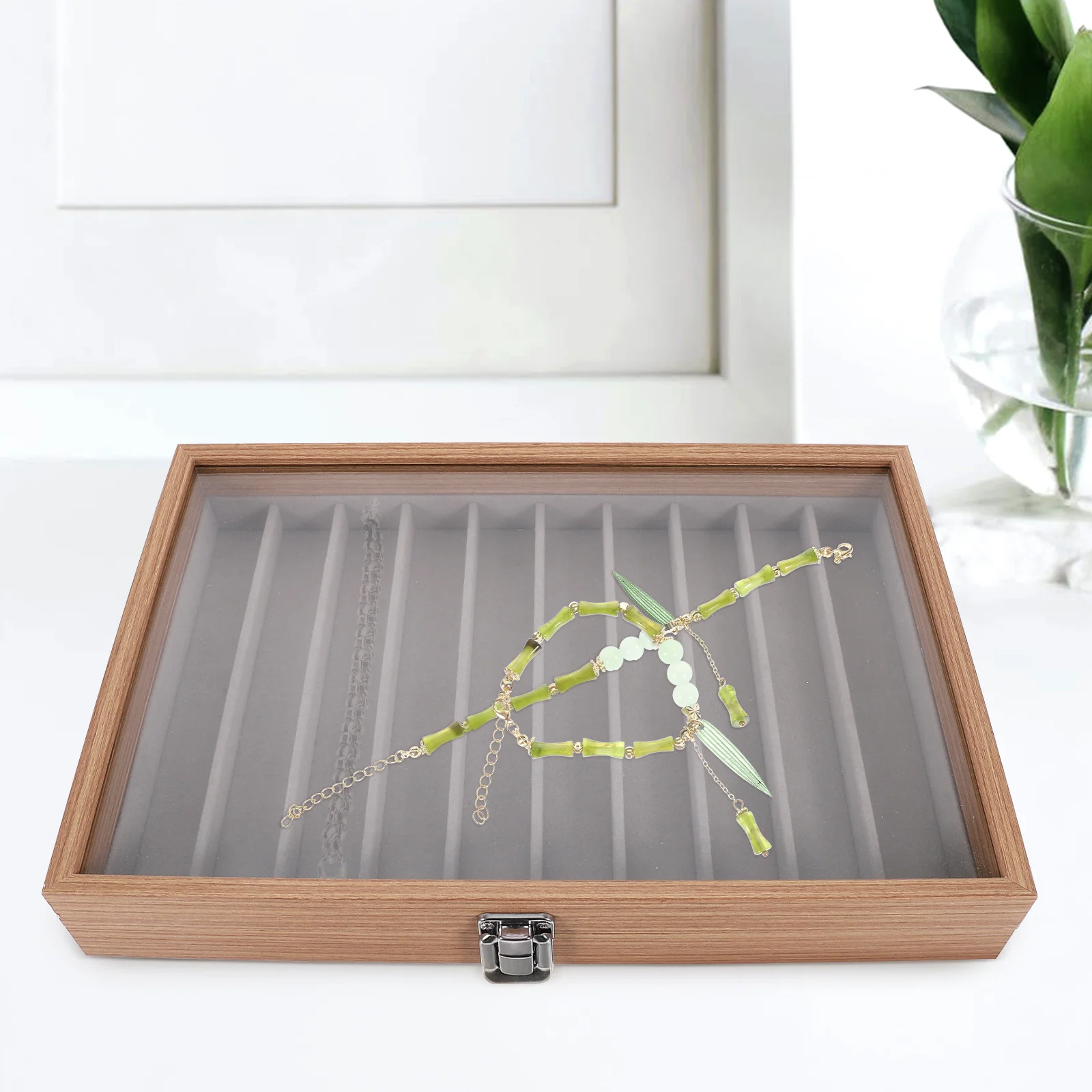 

Necklace Case Jewelry Storage Box Tray with Lid Drawer Transparent Flannel