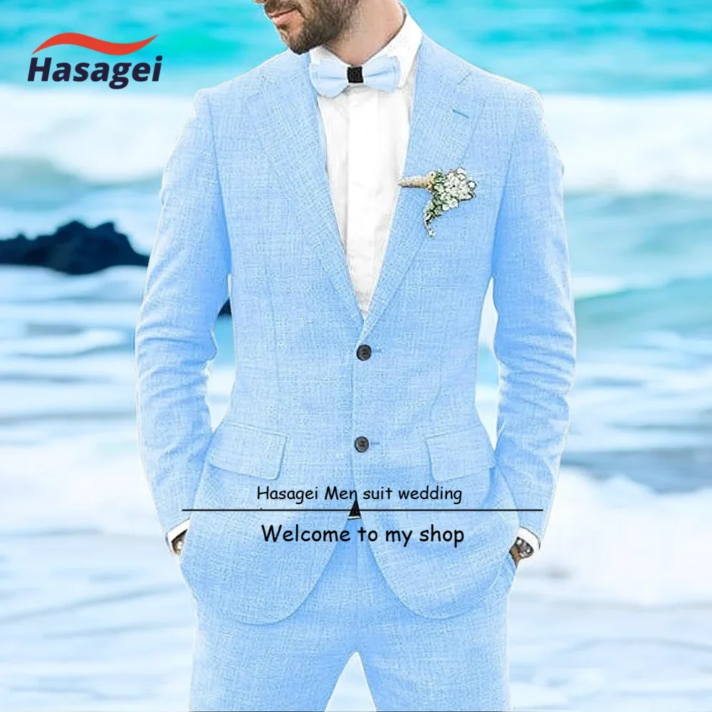 

Men's 2 Piece Linen Suit Slim Fit Wedding Groosmen Linen Suit for Men Prom Linen Jacket+Pant