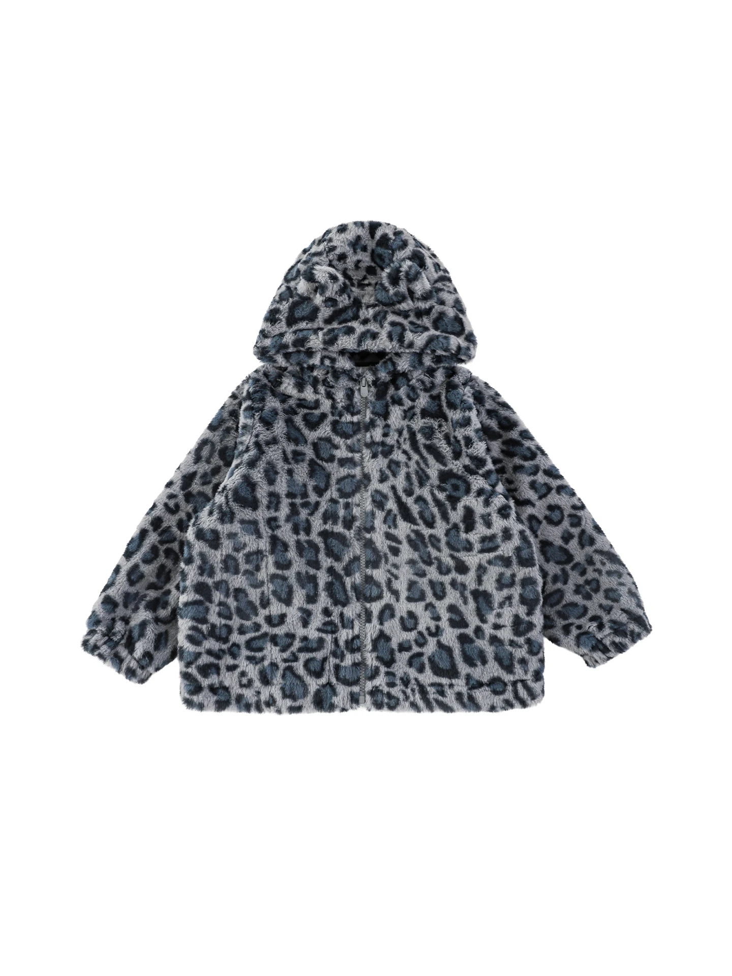 طقم بناتي 2025 بنقشة الفهد الأزرق معطف حراري من القطيفة وأكمام جورب ملابس شتوية سميكة من الصوف مقاومة للرياح للأطفال من سن 1 إلى 7 سنوات #3