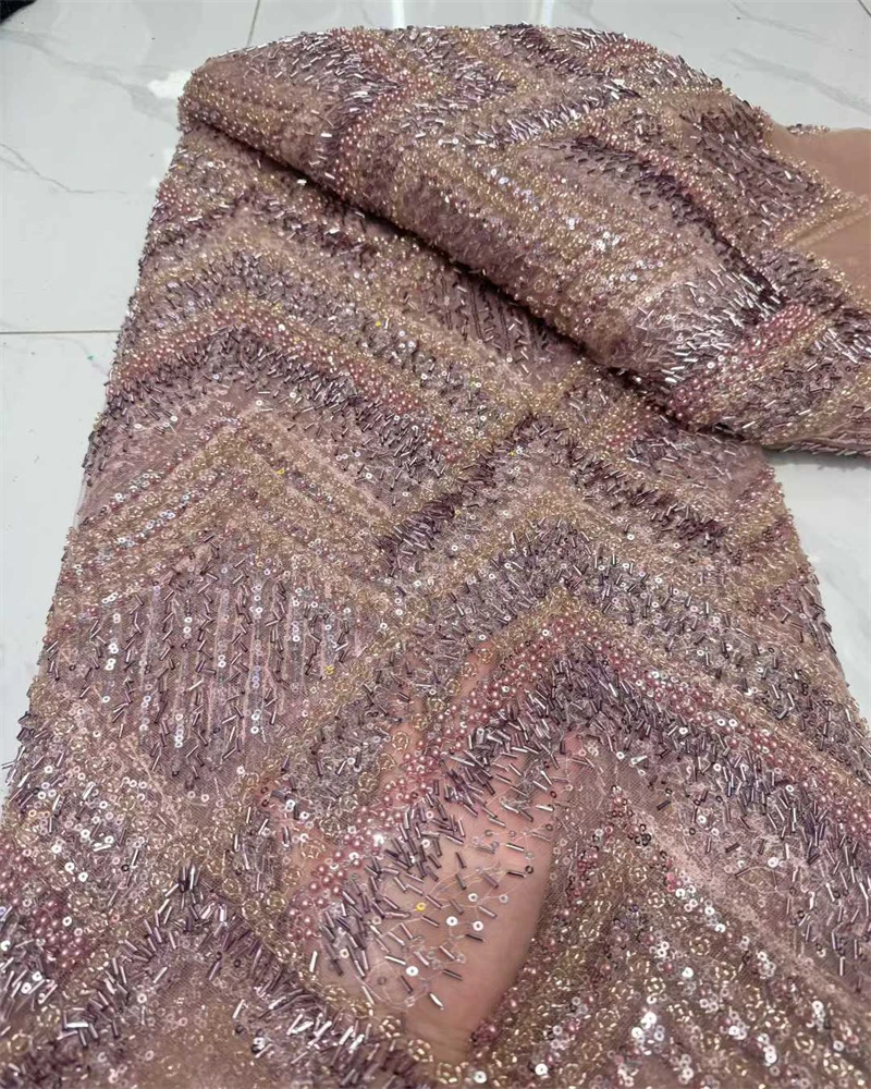 

Luxury African Sequins Groom Lace Fabric 2026 High Quality French Nigerian Beaded Lace Fabric For Wedding Dress