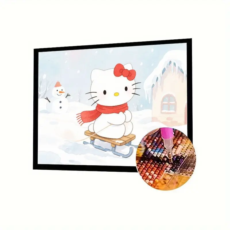 

1 шт., набор для алмазной живописи Hello Kitty Winter Wonderland 5D - полная дрель, сделай сам, мультяшный кот, горный хрусталь со снеговиком, искусство для