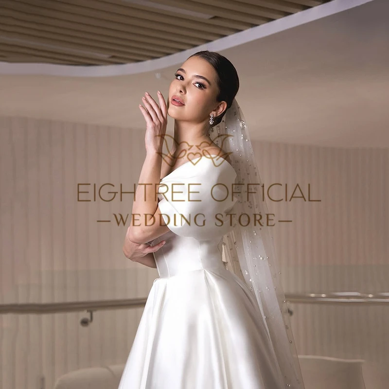 Eightree branco a linha vestidos de casamento fora do ombro princesa cetim vestido de noiva feminino noite vestidos de baile de casamento personalizado