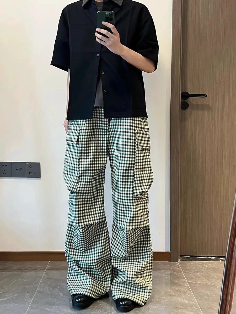 American Retro ein karierte Hose mit großen Ketten, lässige gestreifte Hose mit weitem Bein, Herren-Arbeitskleidung, Design Sensation, lange Hose