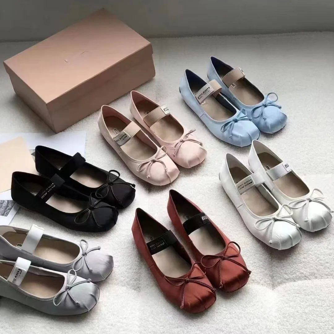 Mary Jane Shoes Women's Shoes Round Toe Plus Size Women's Shoes Bow Silk Satin Ballet Flats Spring/Autumn Flats Women Shoes