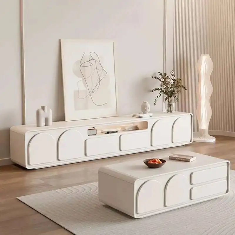 شاشة الطاولة الأبيض الموقد كريم خزائن التلفزيون الحديثة صالون فاخر عرض التلفزيون تقف الطابق Suporte الفقرة تلفزيون ديكور المنزل #6