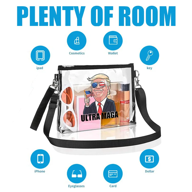 Donald Trump Print PVC Transparent Zero Wallet Waterproof Crossbody Bagtoiletry Bag Clear Bag With Large Capacity Storage