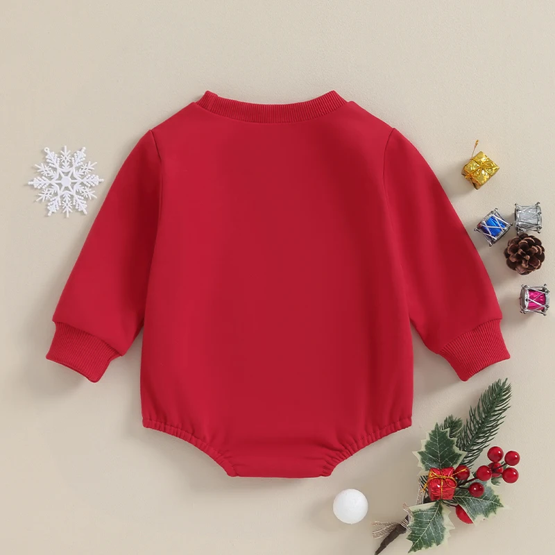 Macacão infantil de inverno com bordado de rena e mangas compridas para celebração de Natal – roupa de férias para recém-nascidos