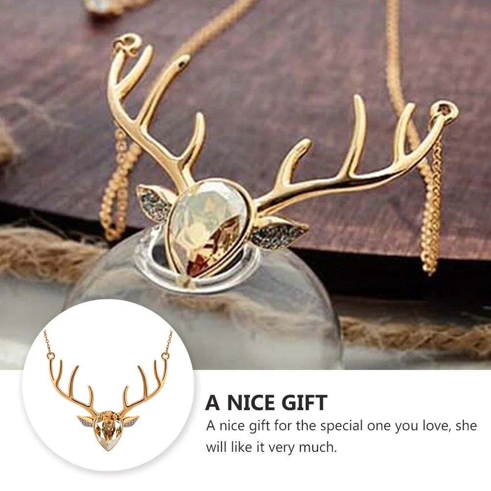 

Crystal Elk Head Pendant Necklace Durable Color Non fading Fashionable Sweater Chain Elegant Jewelry Gift Accessories