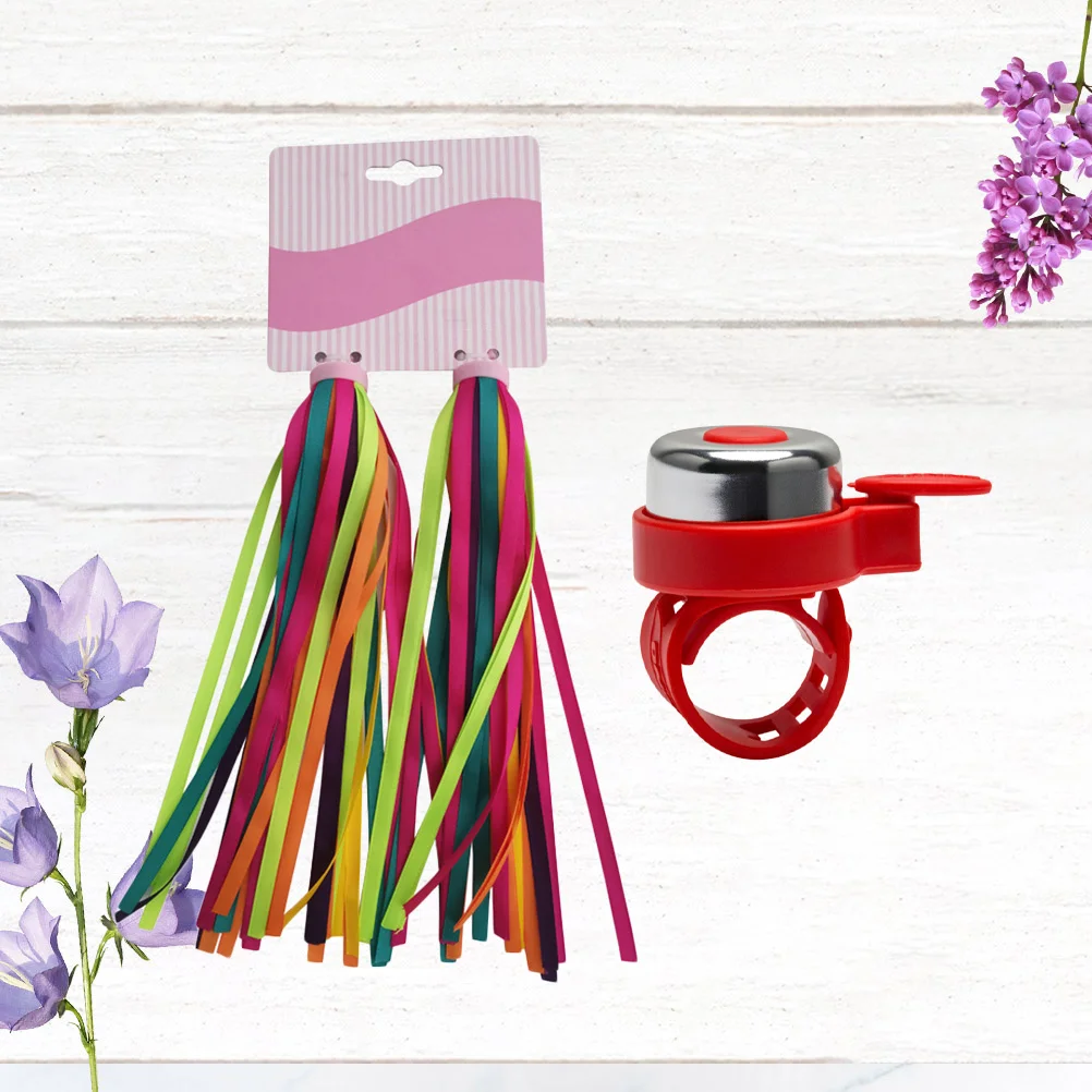 

2Pairs Bicycle Decoration Accessories Rainbow Tassel Streamers with Handlebar Bell Set Bike Riding Accessories for