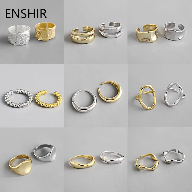 ENSHIR  Adjustable Opening Rings For Women Men Silver Color Gold Plated Irregular Geometric Ring Party Gifts Accessories