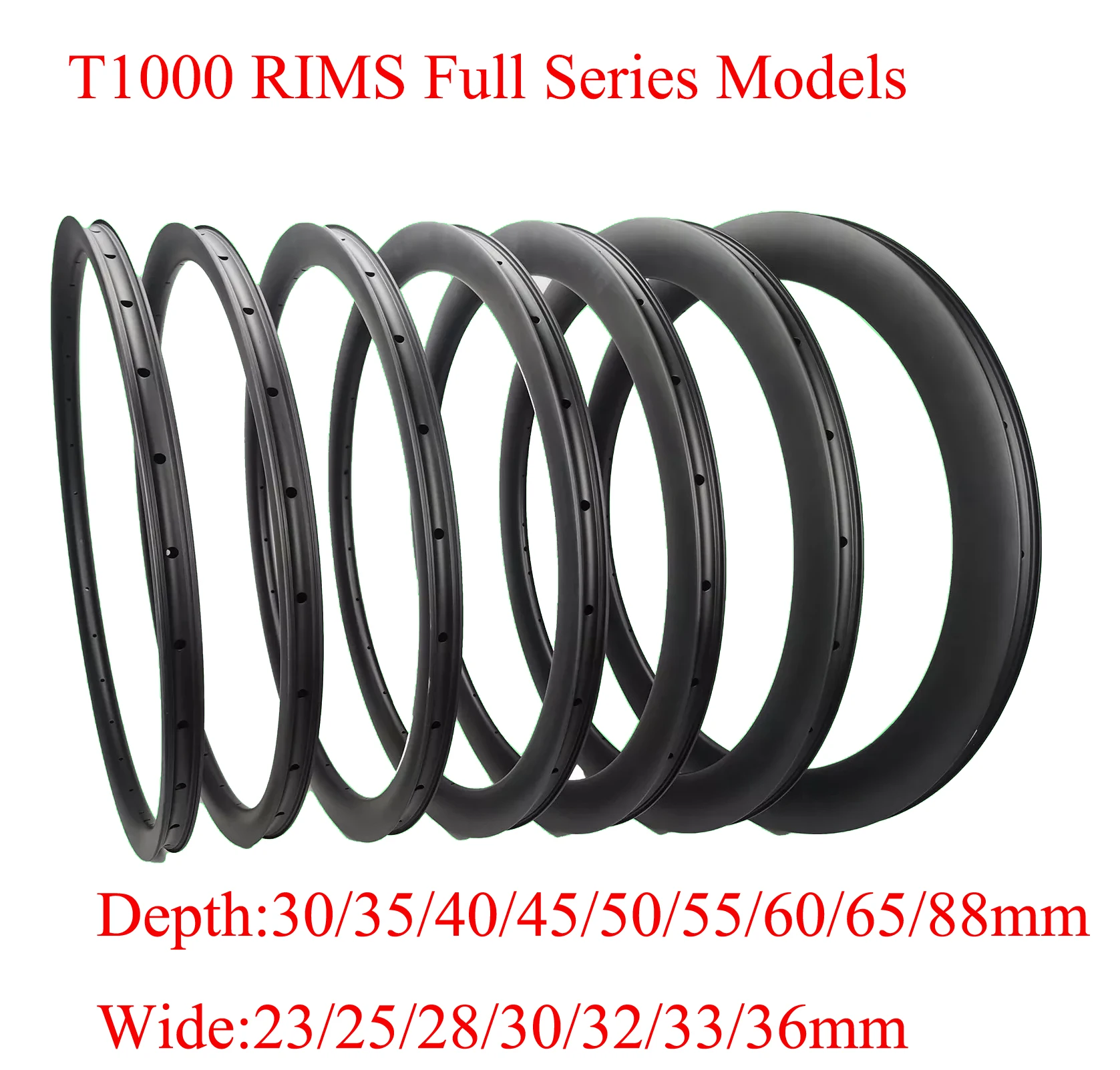 Carbon Rim T1000 700C Gravel Racing Road Bike Track/TT Rim Full Series Model 30/35/40/45/50/55/60/65/88mm Depth