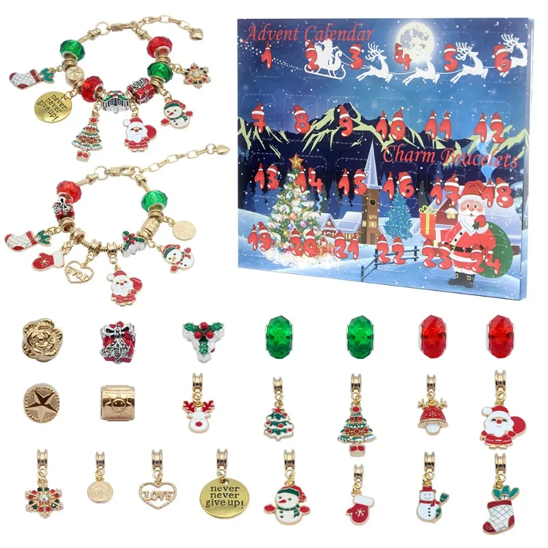 Christmas Bracelet Accessories Blind Box DIY Metal Chain 24 Grid Calendar Mystery Box Trendy Toys Children Girl Birthday Gifts