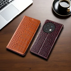 Crocodile Genuine Leather Case For OnePlus 13 13R 12 12R 10 10T 10R 9 9R 9E 9RT 8 8T Pro Magnetic Flip Wallet Phone Cover