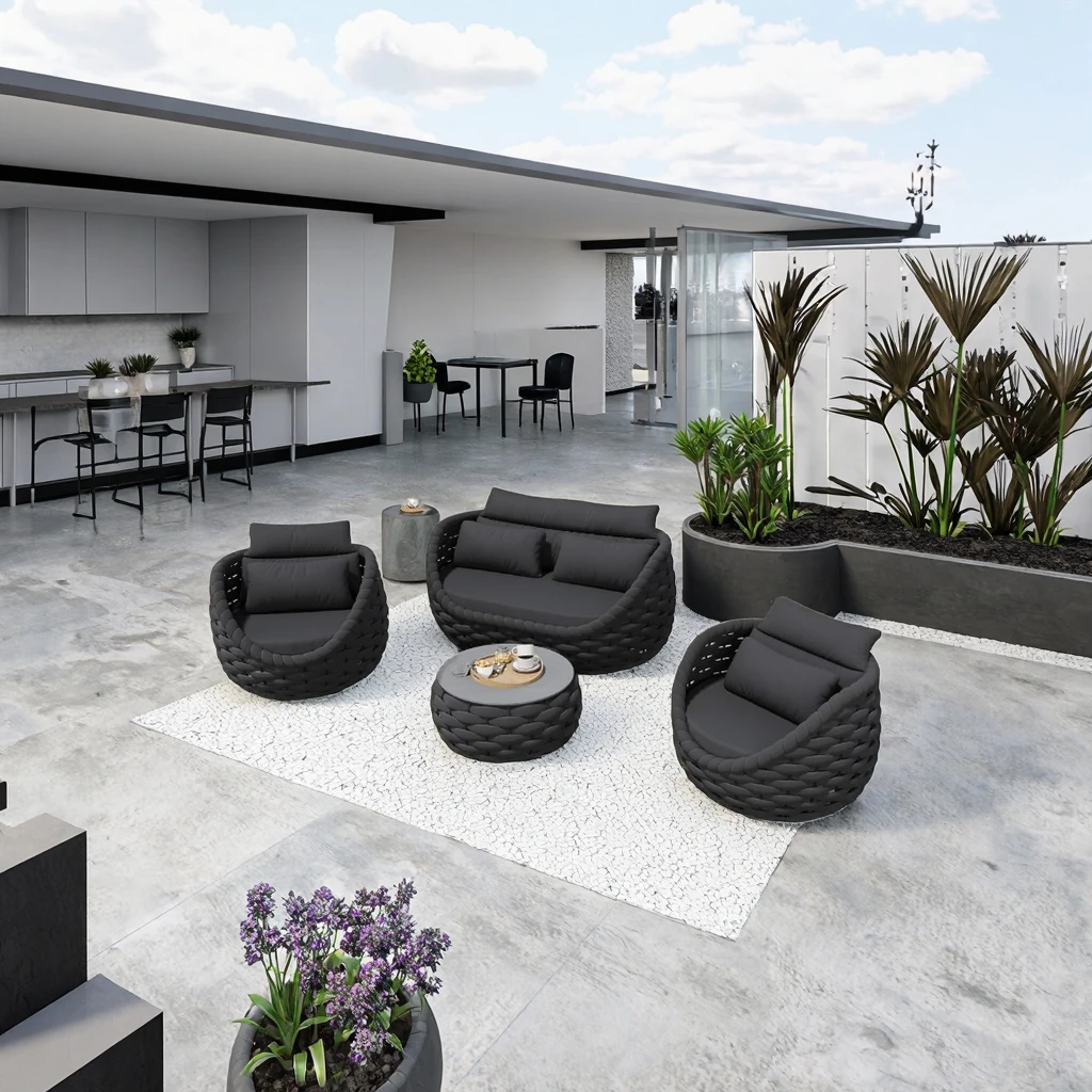 الحديثة في الهواء الطلق أريكة طاولة شاي مجموعة للفيلا الترفيه أثاث معدني دائم لحديقة في الشرفة فناء غرفة نوم/تناول الطعام أنيق #2